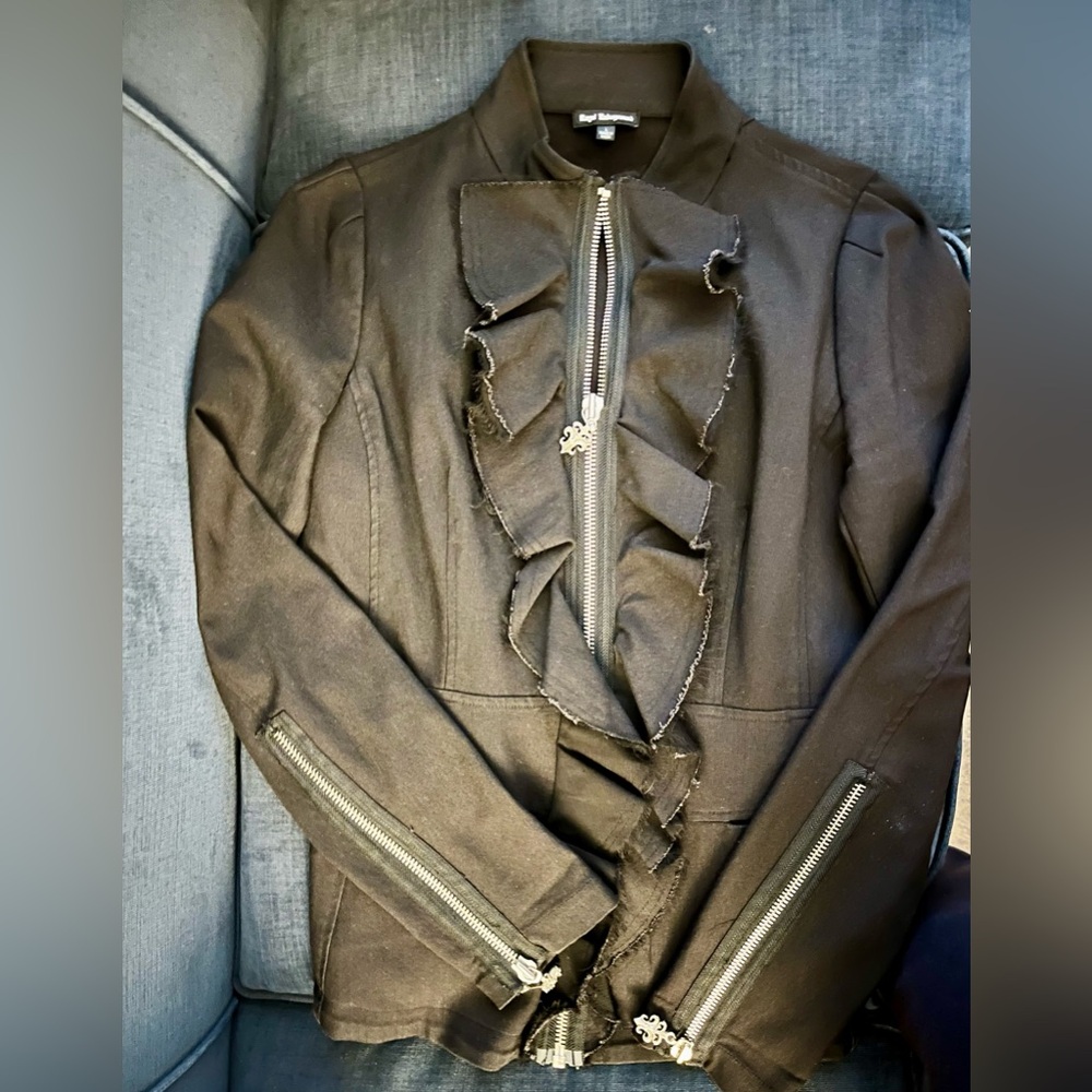 Royal Underground Black Jacket with Ruffle Detail